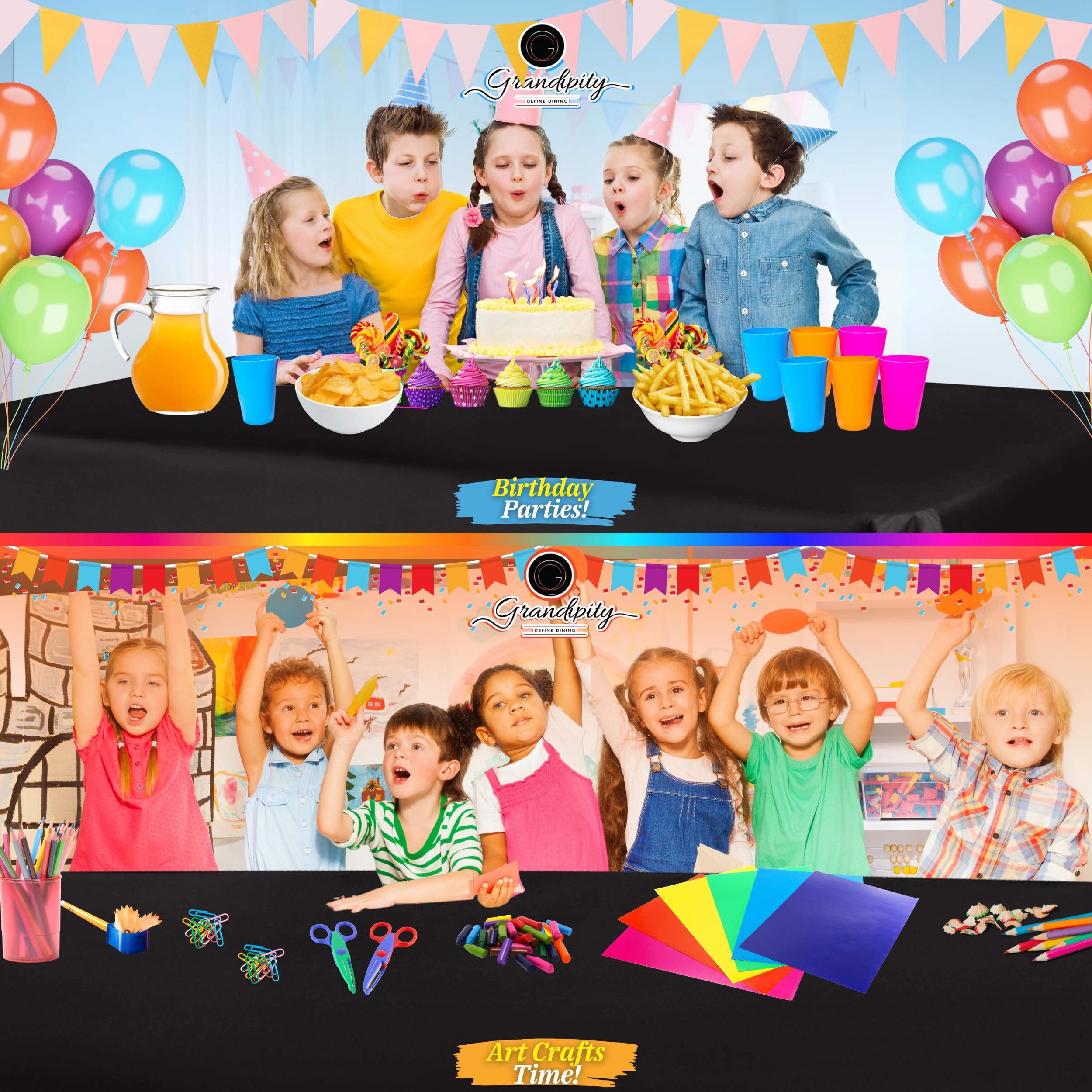 Grandipity Black Plastic Table Cloth Disposable (6 Pk) 54In X 108In Plastic Tablecloths For Rectangle Tables - Premium Party Tab